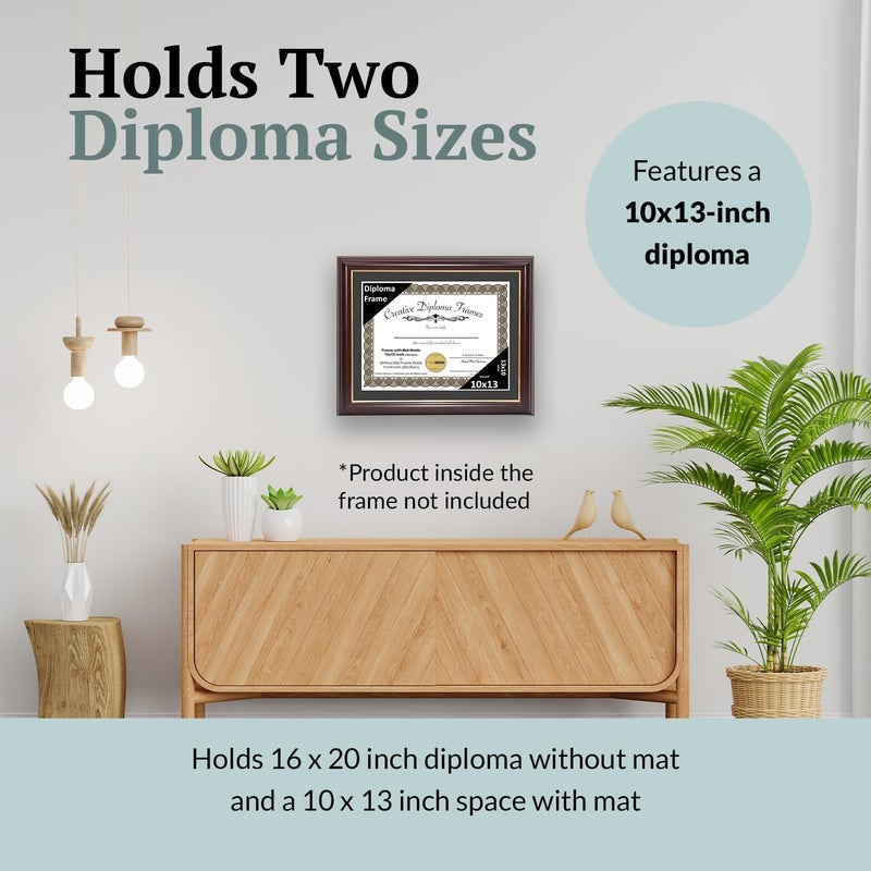 Creative Picture Frames 10x13 Mahogany Gold Rim Diploma Frame with Black Mat Glass Easel and Installed Wall Hangers | Frame Holds 11x14 Media without Mat - Image 4